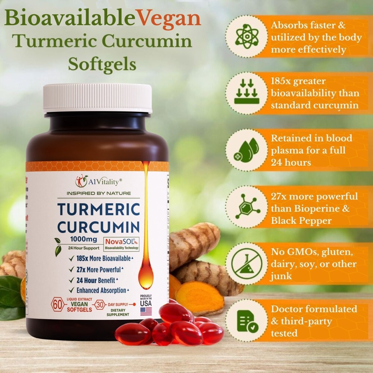Vegan Turmeric Curcumin with NovaSOL® - A1 Vitality